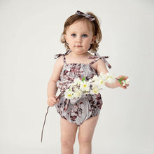 Load image into Gallery viewer, Tiny Necessities - Clair Purple Floral Romper with Matching Headband - Q&#39;s Collection
