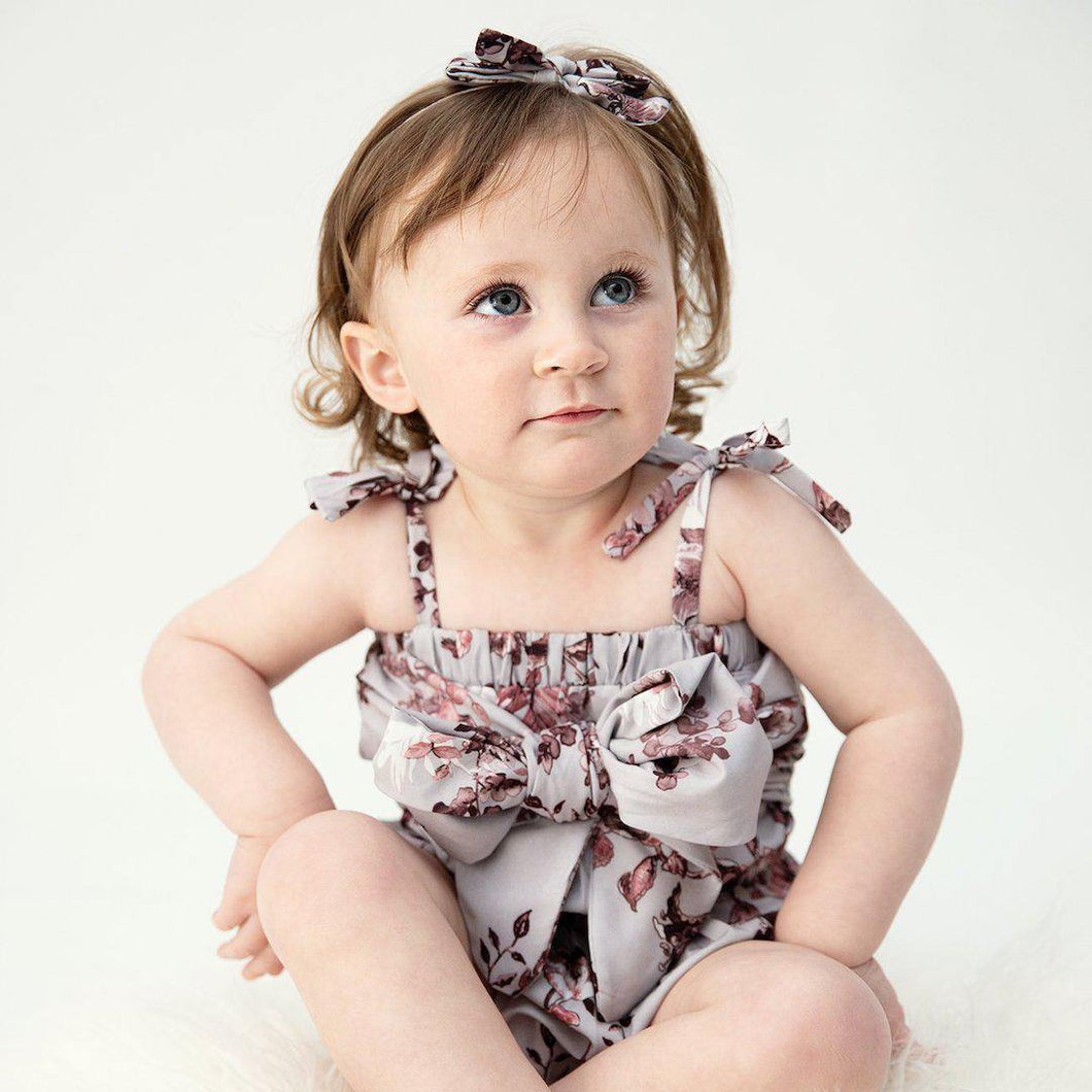Tiny Necessities - Clair Purple Floral Romper with Matching Headband - Q's Collection