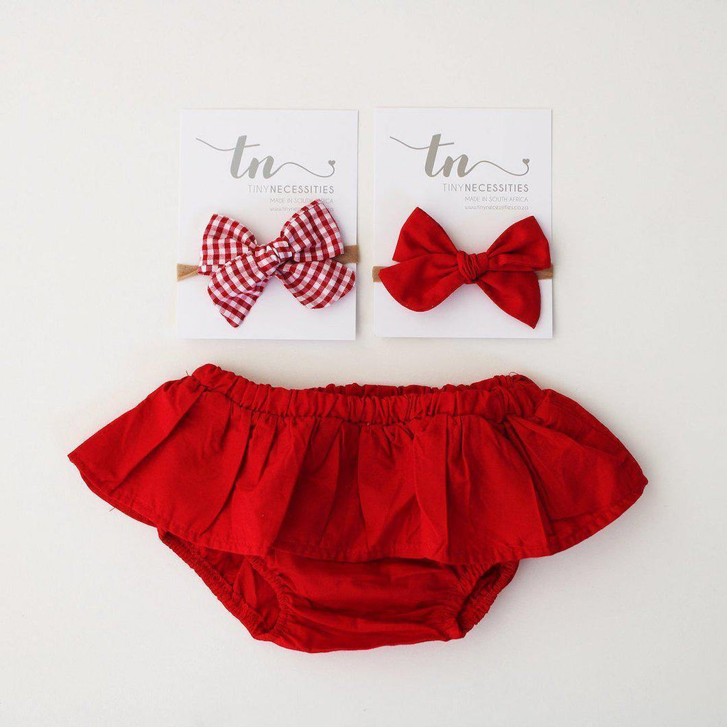 Tiny Necessities - Red Frilly Bloomer with Matching Headband - Q's Collection